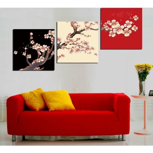 3 Panels Modern Printed Canvas Painting Picture Plum Pattern Wall Art Home Decor For Living Room Wall Picture wedding decoration