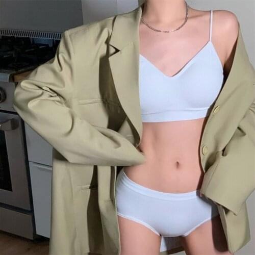 Sexy Push Up Bras Set for Women Cotton Tube Top bh Pad Undershirts Underwear Brief Brassiere Panties Big Breast Plus Size Sports