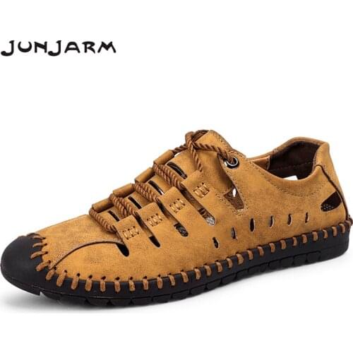JUNJARM New Breathable Brand Loafers Men Leather Casual Shoes Summer High Quality Men Slip on Moccasins Men Sneakers Big Size 48