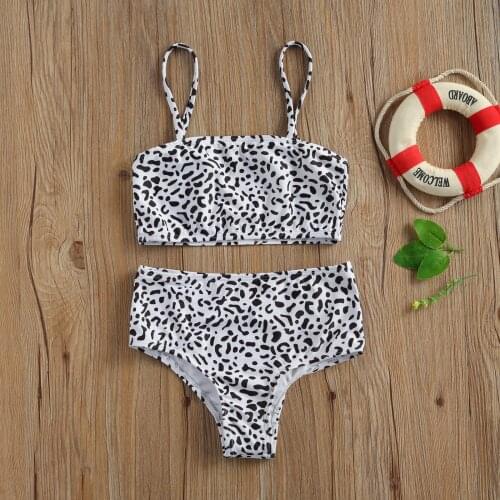 Summer Two-Piece Kid Girls Swimsuits Bikini Set Sleeveless Leopard Print Swimwear 2021 Bathing Suit Beachwear for Child Girls