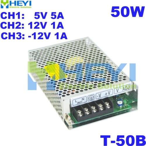 Mini power supply with triple switching output 5V 5A, 12V 1A, -12V 1A ac to dc T-50B power supply