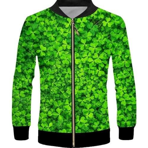 UJWI 3D Men Jacket Four-leaf Clover Leaves Green Print Color Jacket Large Zip Jacket Man Clothing Pullover Casual Wear Purchase