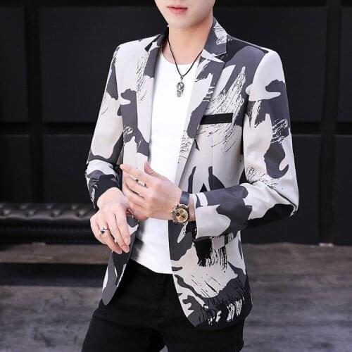 HOHO2020 Men Spring Printed blazer Teenager Trend New Style Handsome Cool Camouflage blazer