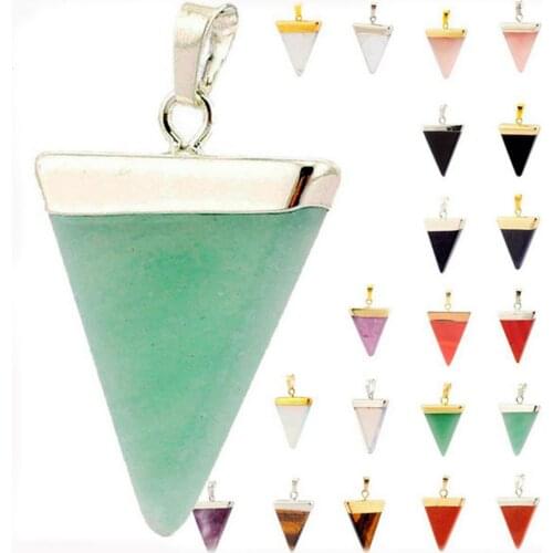 Natural Stone Triangle Necklace Pendant Green Tangling Triangle Pendant Used for Jewelry Making DIY Necklace Jewelry Accessories