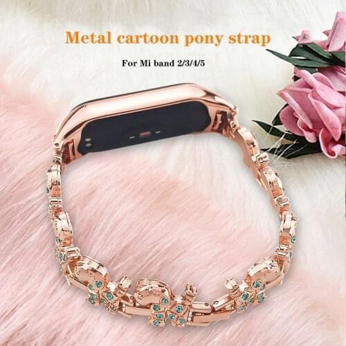 Newewt metal alloy pony rhinestone for Xiaomi 5 bracelet Miband 4 wrist band alloy for Miband 2 3 strap