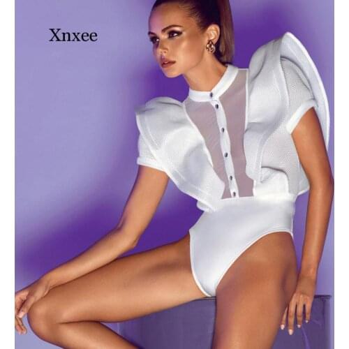 New Spring Woman Sexy Mesh Bodysuit Fashion Bodycon Solid Skinny Slim Bodysuits Elegant Button Belt Folds Tops for Women