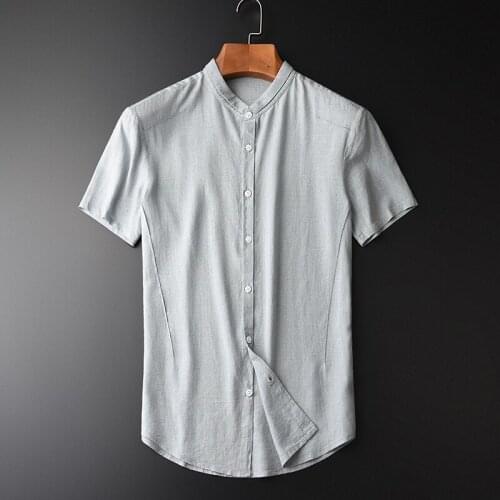 New Brand Linen Short Sleeve Mens Shirts Hight Quality Stand Collar Summer Comfortable Ventilate Thin Mens Shirts M-4XL