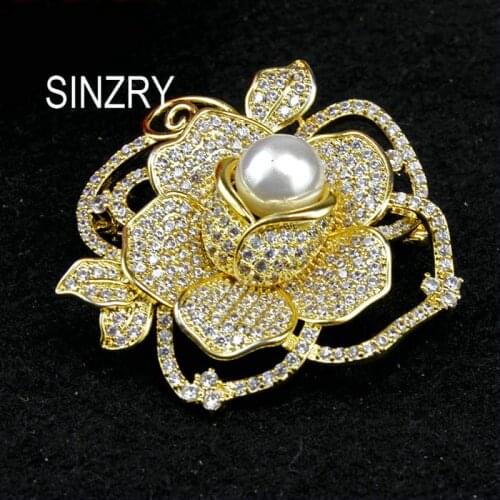 SINZRY Luxury bridal jewelry gold color cubic zircon micro paved rose flower brooches pin scarf button jewelry