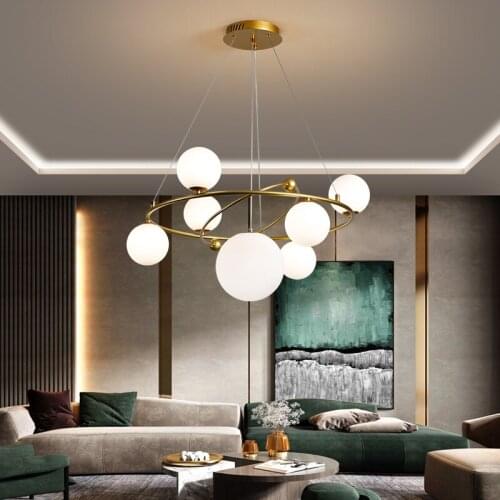 Modern rings chandelier design creative glass ball lamp For Living Room Kitchen Individuality Indoor Decoration gold chandelier