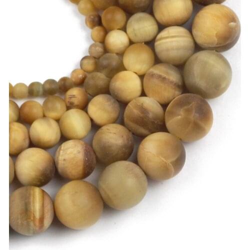 YHBZRET Matte Natural Gold Tiger Eye Round Loose Stone Beads For Jewelry Making Diy Bracelet Necklace 4/6/8/10/12mm Strand 15
