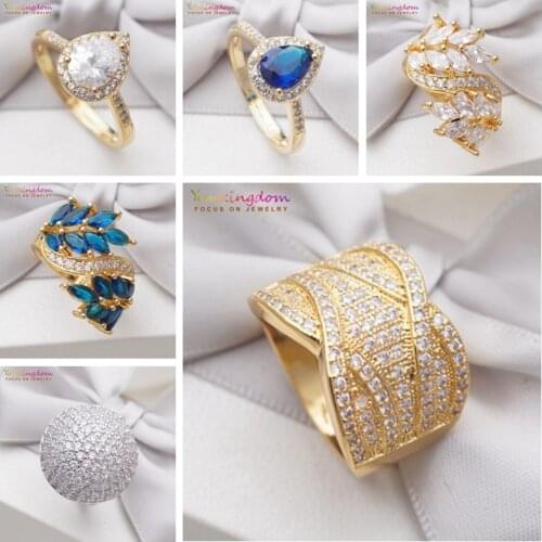 Yunkingdom 6 Styles Gorgeous Full Cubic Zirconia Crystals Rings for Women Gold & Silver Color Fashion Jewelry Wedding Rings