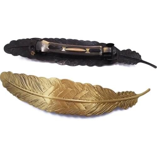 Brushed Antique Bronze 35pcs 23x110mm Feather Metal Barrette Hair Clips Findings for Jewelry Making HBF09