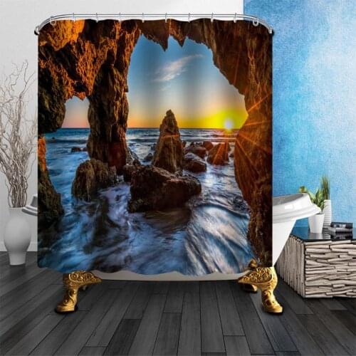 Custom Cave Sea Surface Shower Curtain Modern Style Set Hook Natural Landscape Home Decoration Bathroom Curtains Frabic Print