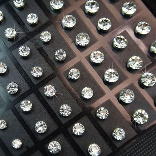 Ear Stud 72pcs Stainless steel Czech Rhinestones Fashion Stud Earrings for Womens or Mens Wholesale Jewelry Lots Mix Size A-263
