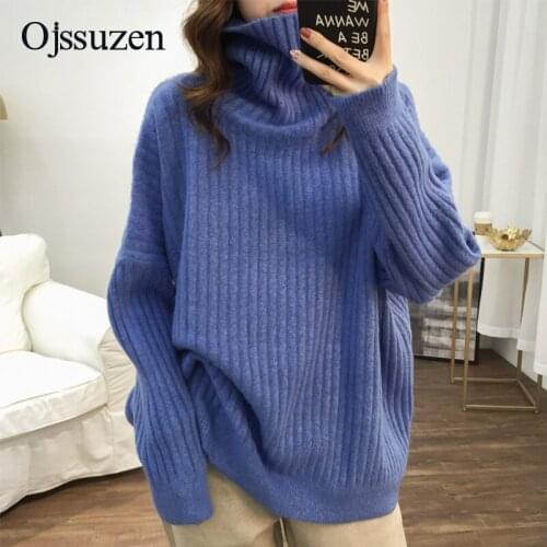 Oversized Womens Sweater Winter Clothing Large Size Warm Turtleneck Woman Long Sleeve Knitted Sweaters Female Korean Pink Green