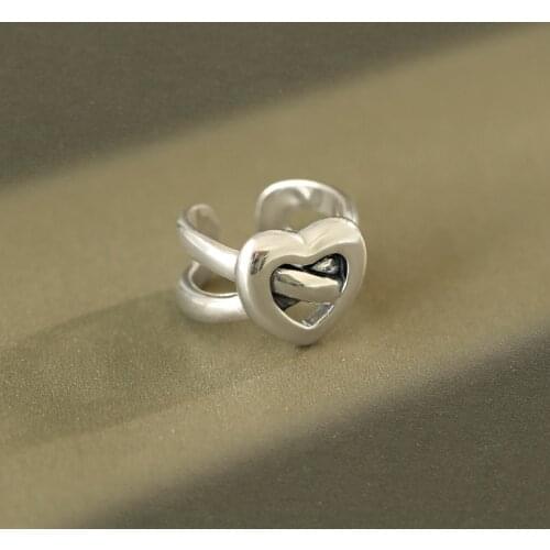 SHANICE Antique 100% 925% Sterling Silver Open Ring Heart Ring For Women Girls Trendy Vintage Silver Color Open Adjustable Ring