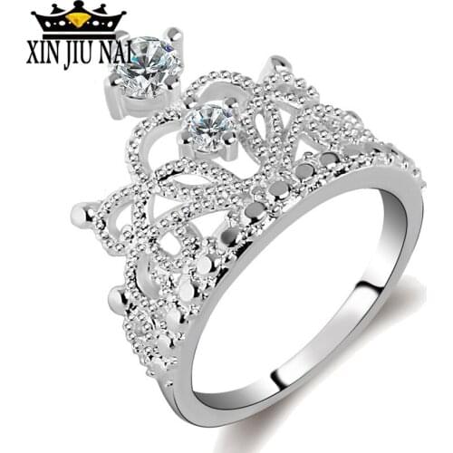 Luxury royal jewellery Fashion 925 Silver Color AAAAA Zircon Crown Rings Cocktail Wedding Band Party dance party Ring for Women