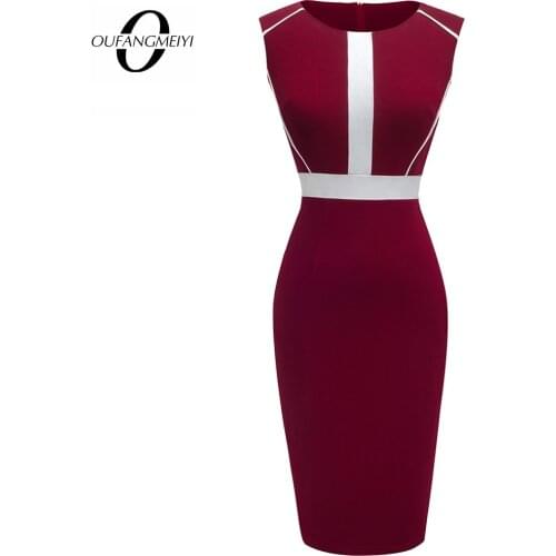 Women Fashion Patchwork O-Neck Sleeveless Summer Elegant Charming Business Bodycon Dress EB530