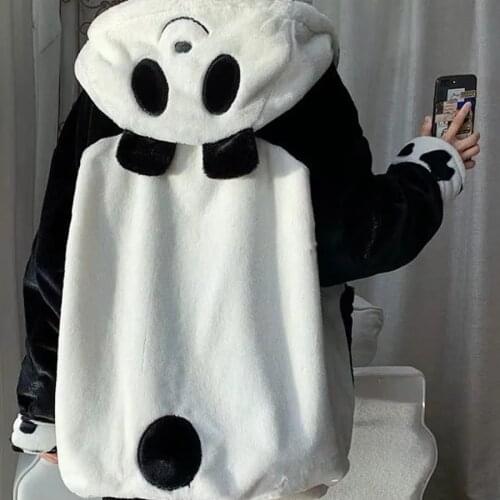 Winter plus velvet thick coat men and women hooded loose panda outer wear couple sweater super thick imitation lamb wool Hoodies