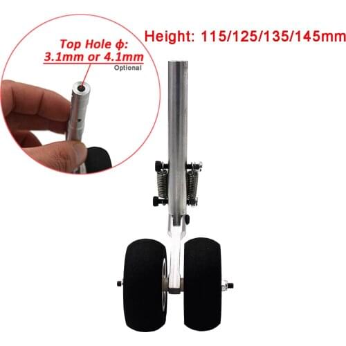1 Piece 3.1mm/4.1mm CNC Aluminum Spring Landing Gear for Fixed Wing RC Airplane With 2*45mm Spomge Wheels
