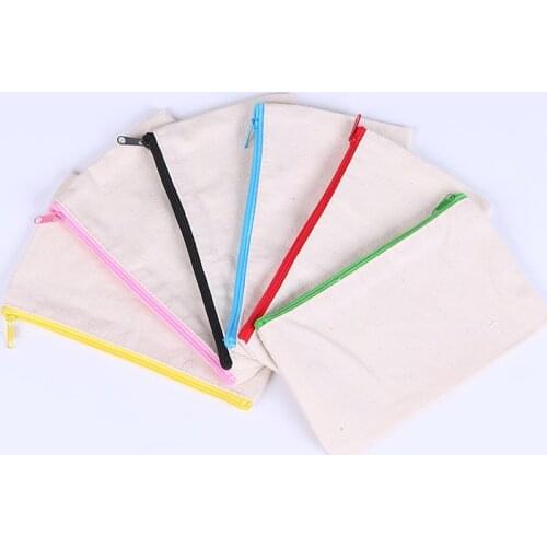 1pieces Cotton Canvas Bag With Zipper Multipurpose Makeup Bag Pencil Pouch Travel Toiletry Pouch Coin Bag Diy Design
