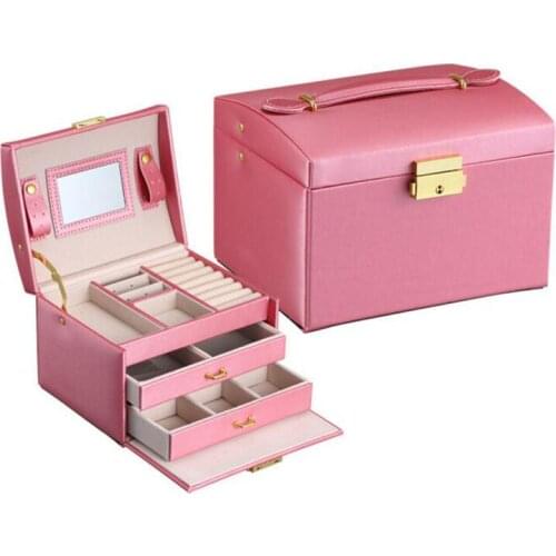 1Pc Women Jewelry Storage Organizer Drawers Box Mirror Leather Jewelry Packaging Box Casket Box Birthday Wedding Decoration Gift
