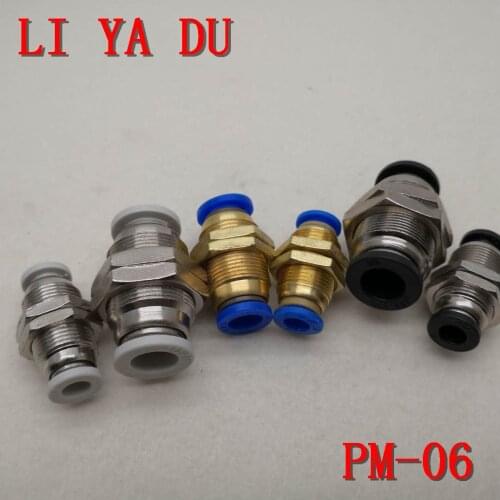 10pcs/lot PM-06 Pneumatic fittings PM bulkhead quick connector tracheal quick connector bulkhead straight PM6
