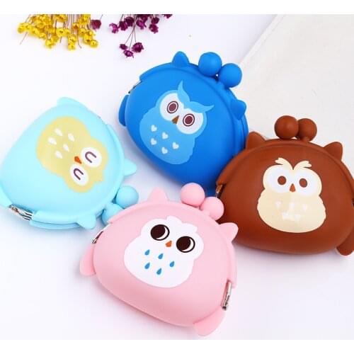 30PCS / LOT Cute Mini Owl Clasp Zero Wallet Cartoon Silicone Hand Bag Earphone Bag Portable Coin Storage Bag