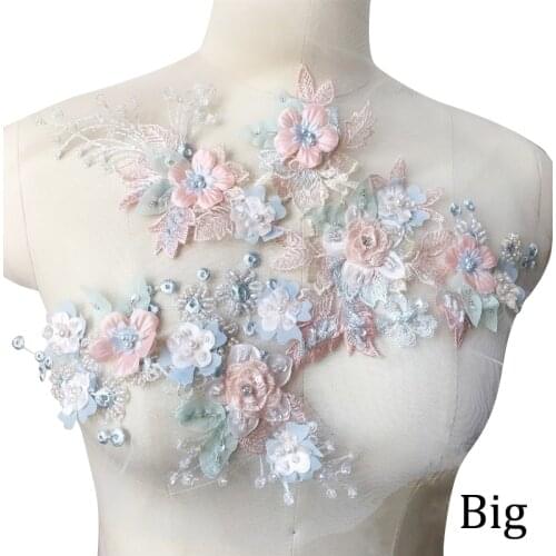 3D Flower Sequins Sew On Patches For Clothes Lace Applique For Evening Dress Embroidered Lace Fabric Trim Decoration Accessories