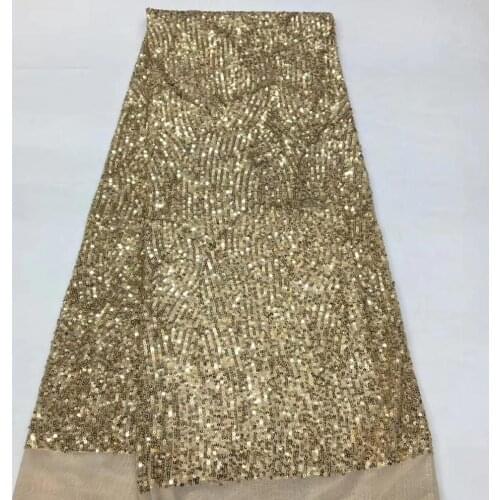 5yards/lot) High quality gold African net lace shining sequins French lace fabric with embroidery for party dress SS201