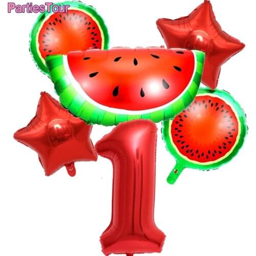 6pcs Watermelon Foil Balloon Fruit Air Balloons for Summer Themed Birthday Party Decor 0~9 Number Balloons Baby Shower Supplies