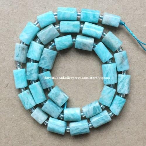 7'' Natural Faceted Brazil Amazonite Cylinder Spacer Stone Beads For Jewelry DIY Making