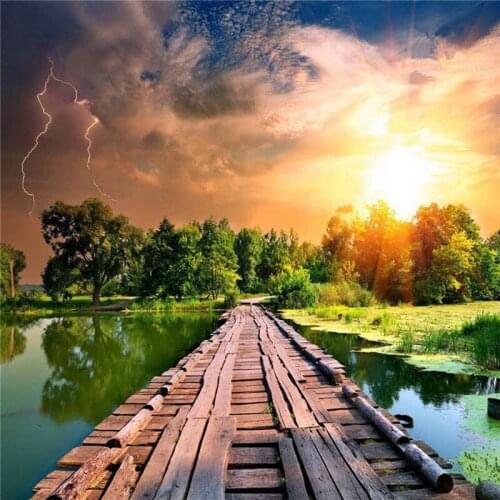 5D Diamond Embroidery Lake Wooden Bridge Cross Stitch DIY Magic Diamond Painting Sunny Rainy Needlework Mosaic Home Decor Gift