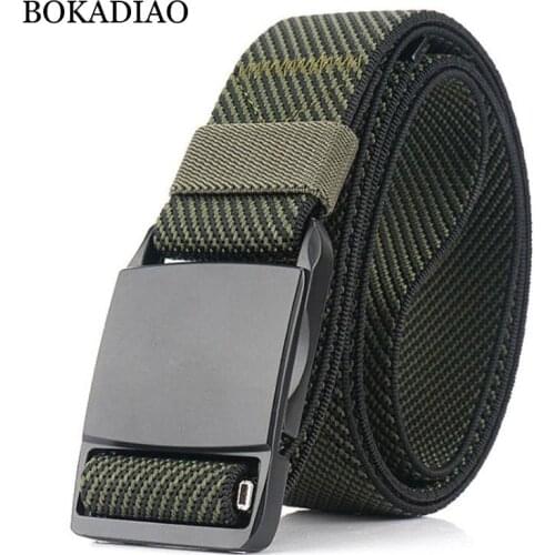BOKADIAO Military Combat Tactical belts for Men Magnetic Buckle Stretch elastic nylon Training canvas belt male strap Army Green