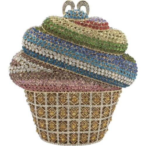Boutique De FGG Rainbow Ice-Cream Clutch for Women Formal Party Crystal Evening Bags Party Dinner Rhinestone Handbags and Purses