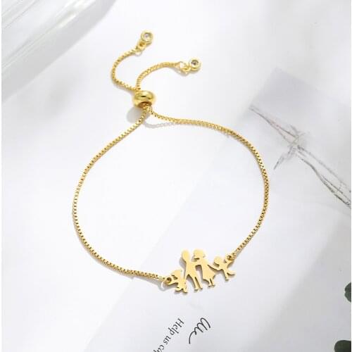 Stainless Steel Mom Dad Kids Family Bracelet Women Girls Gold Color Adjustable Cyte Figure Charm Bracelets Jewelry Dropshipping