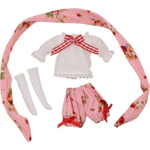 DBS middie doll pink pants white shirt headdress stocking girl suit lovely clothes 20cm 1/8 toy gift