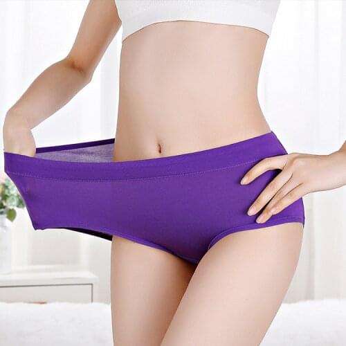 Womens underwear modal plus size fat female panties breathable middle waist ladies lingerie solid color hip lift seamless soft