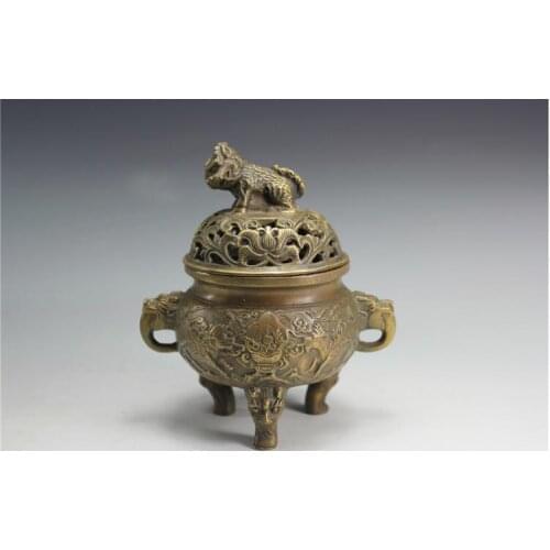 Opper incense burner brass disc tower kylin antique aromatherapy furnace