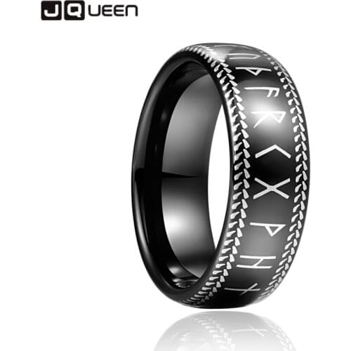 JQUEEN 8mm Black Laser Phoenician Lettering Tungsten Carbide Ring Wedding Band for Men Rings Engagement Jewelry