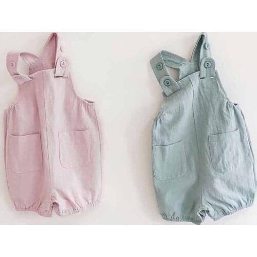 Baby Overalls Summer New Infant Boys Girls Rompers Cotton linen Strap Cottonboys Jumpsuits Baby Rompers