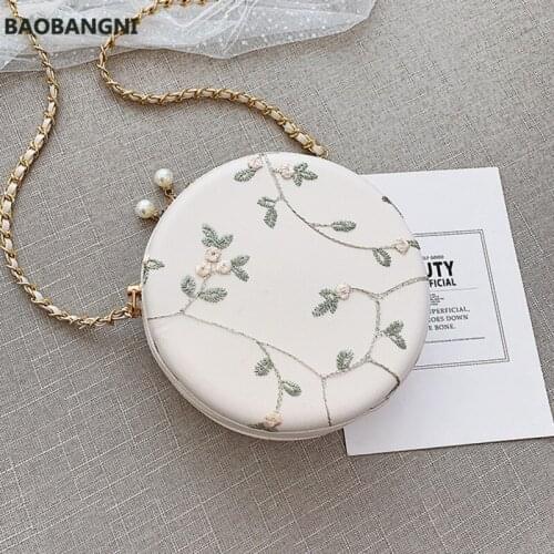 Female Lace Circular Crossbody Bags For Women PU Leather Handbag Designer Small Ladies Sling Shoulder Messenger Bag