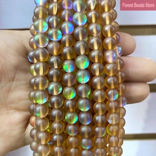 Matte Brown Austria Crystal Glitter Moon Stone Round Beads for Jewelry Making DIY Bracelet Necklace 15" Strand 6 8 10 12MM