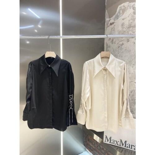 Fashion 2021 new ladies long sleeve sexy casual solid color chain silk shirt 1203