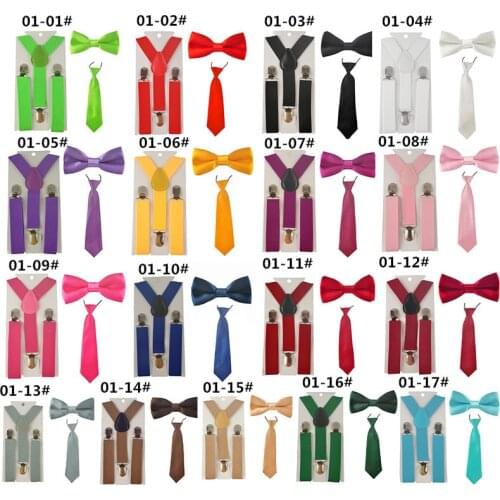 Fashion 3PCS School Boys girls Children Kids brace elastic Suspenders for shirt suspensorio Tie Bowties butterfly Tie Set TR0001