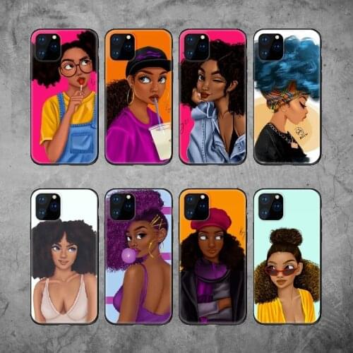 Queen Afro Black Girl Phone Cover For iPhone 11 Pro Max X XS XR Max 7 8 7Plus 8Plus 12 SE Soft Silicone Candy Phone Case Fundas