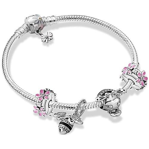 2020 New Buzzing My Heart 925 Silver ZT0579 Bracelet Set Cute Pink Daisy Flower ClipSparkling Queen Bee Mine Charm Jewelry Gift