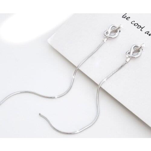 Real 925 Sterling Silver Knot Shape Long Tassel Earrings Elegant Snake Chain Drop Earring Jewelry for Wedding Birthday Christmas