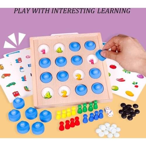 Three-in-one new Design Kids Wooden Memory Chess with 10Pcs Cartoon Map Cards Memory Training Matching Game Toys for Children