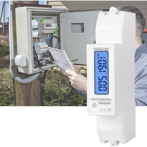 DDS519R Electric Power Meter Single Phase High Accuracy Plastic Enclosure LCD Backlit DIN-Rail kWh Meter for Household Appliance